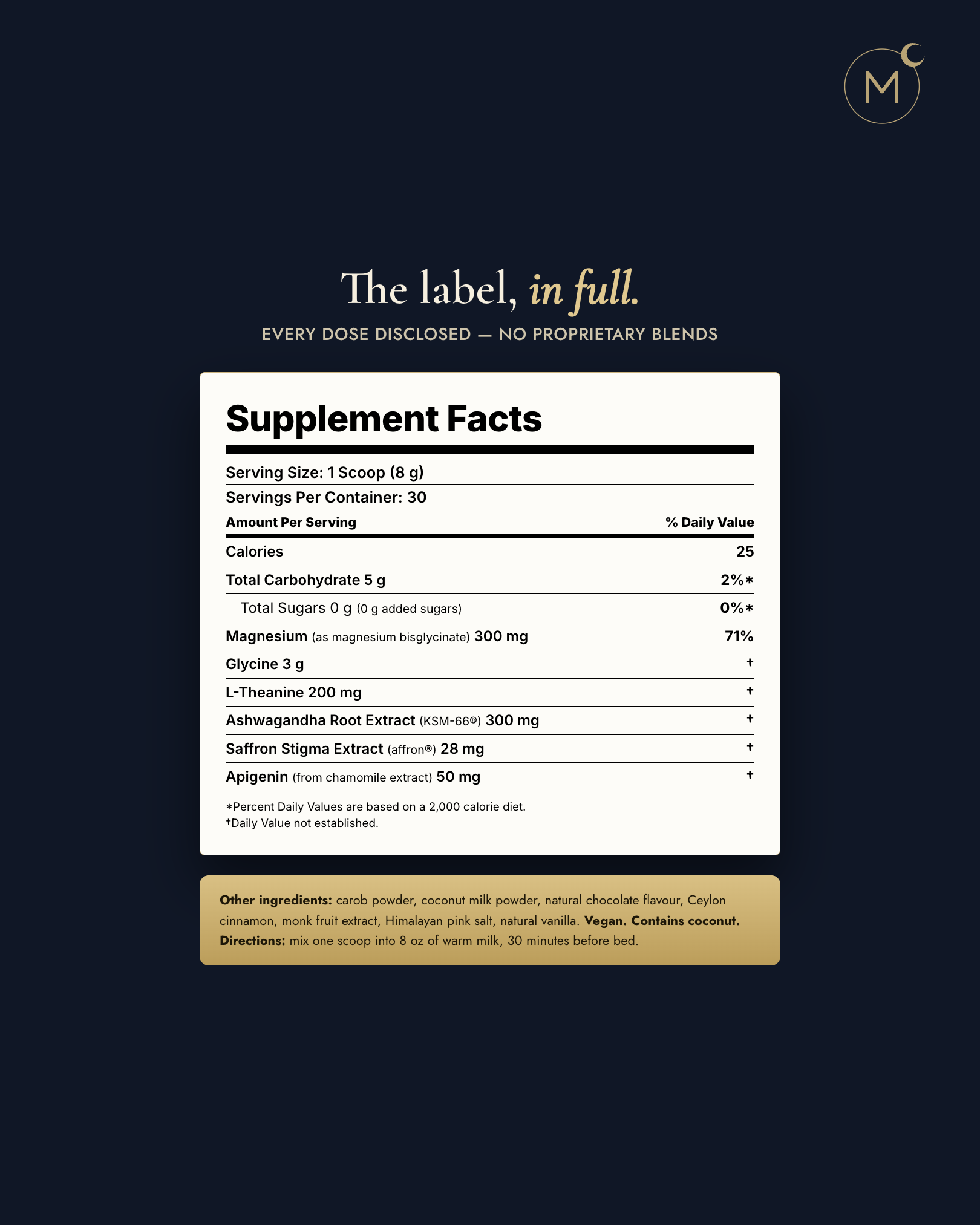 MOONSET Supplement Facts — full nutrition label